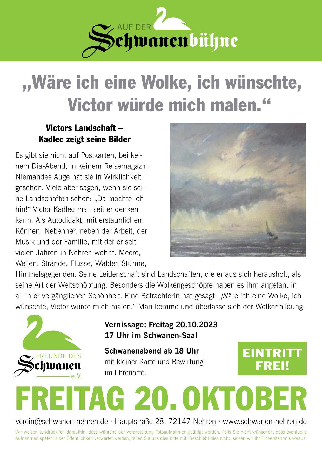 Victors Landschaft- Kadlec zeigt seine Bilder im Gasthaus Schwanen in Nehren am Fr. 20. Oktober