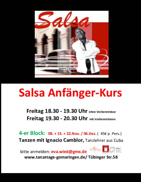 ab 8. Nov. Salsa Anfänger-Kurs - TanzEtage Gomaringen - ohne Vorkenntnisse