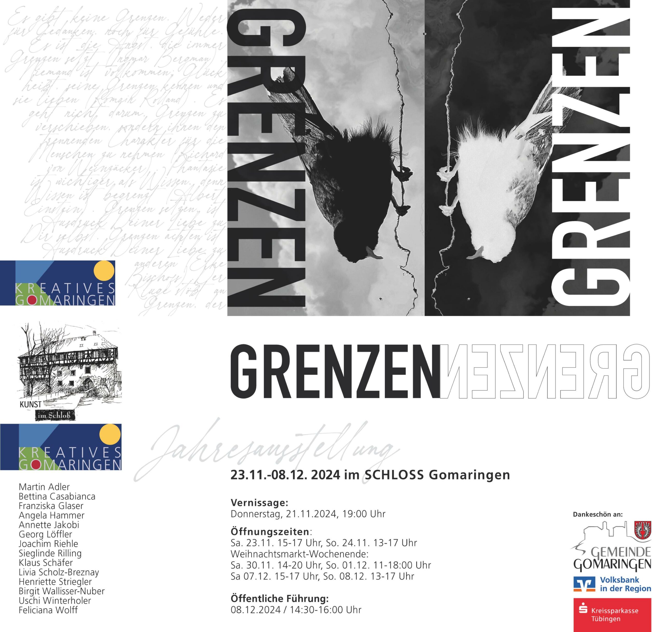 23.11.-08.12.2024 -  Kunstausstellung im Schloss Gomaringen - Kreatives Gomaringen - Thema Grenzen