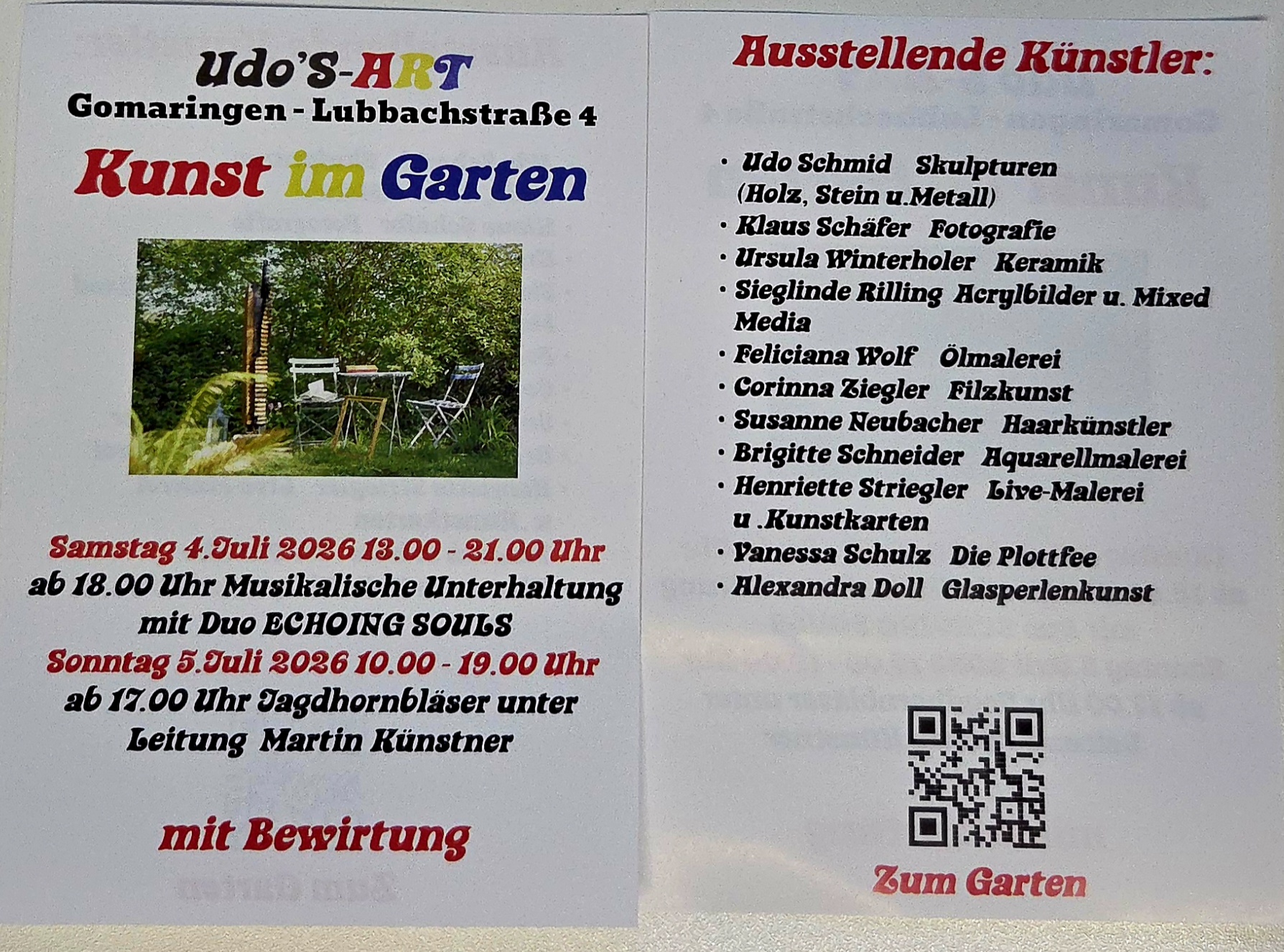 04.-05.07.26 - Kunst im Garten - mitten in Gomaringen