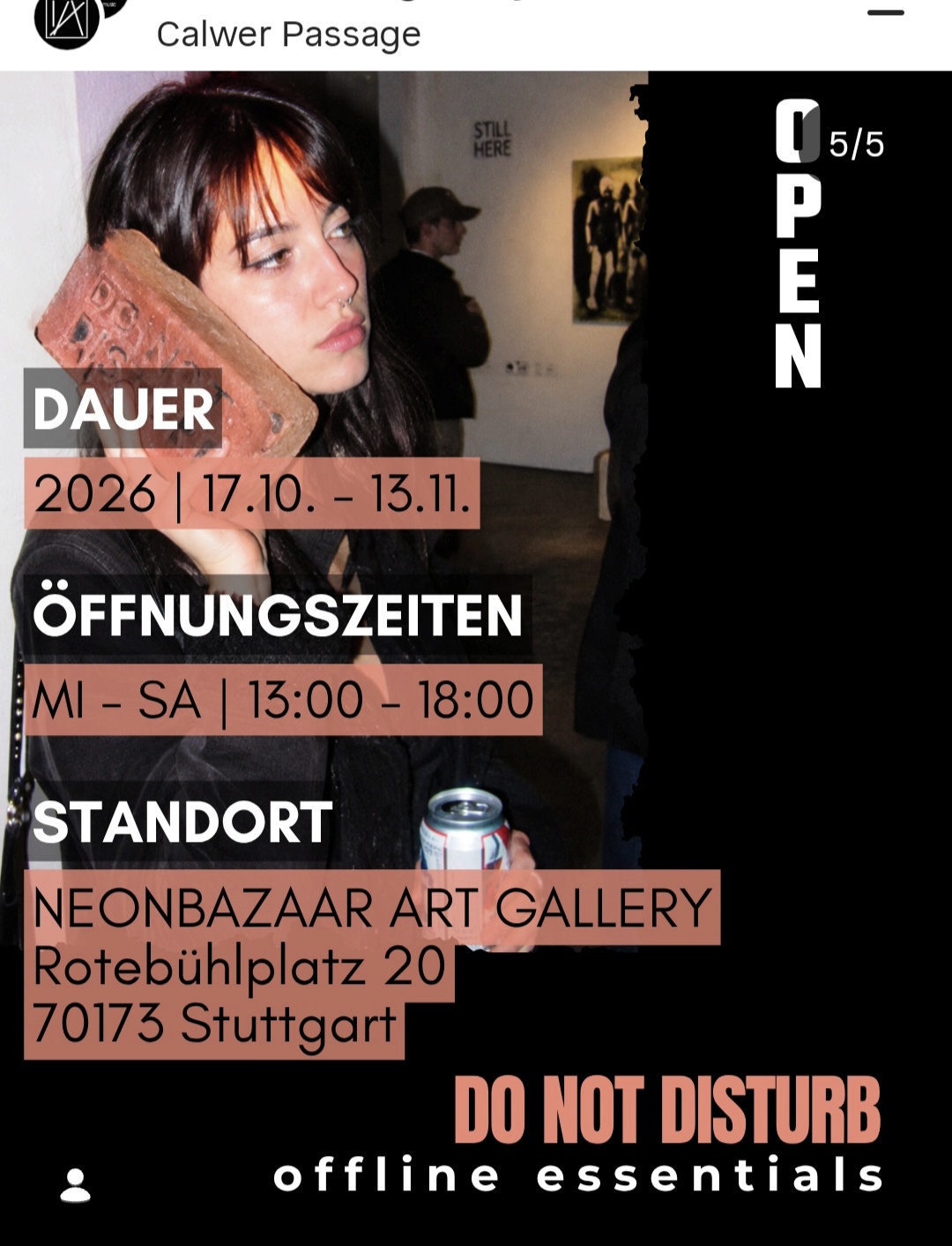 Neue Kunstausstellung:  DO NOT DISTURB - Stuttgart Calwer Passage